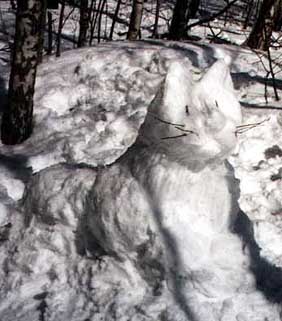 I built a cat from the snow, while Grishka was sleaping in his 'kenguroo'-sack