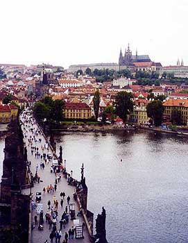 the old and famous brige over the Vltava river, named as Karlov most